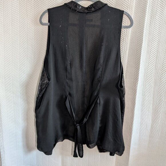 MXM Black Sequin Sheer Waterfall Vest Glam Layering Piece Size 2X Plus Size - Picture 11 of 15